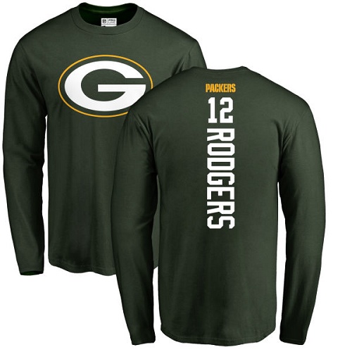 Men Green Bay Packers Green #12 Rodgers Aaron Backer Nike NFL Long Sleeve T Shirt